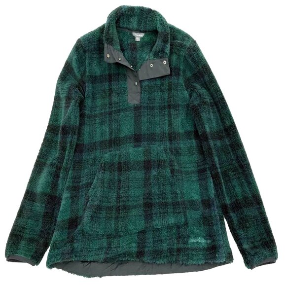 Eddie Bauer Green Tartan Plaid 1/4 Collar Fleece Pullover Sweater Jacket Men's L - Picture 1 of 7